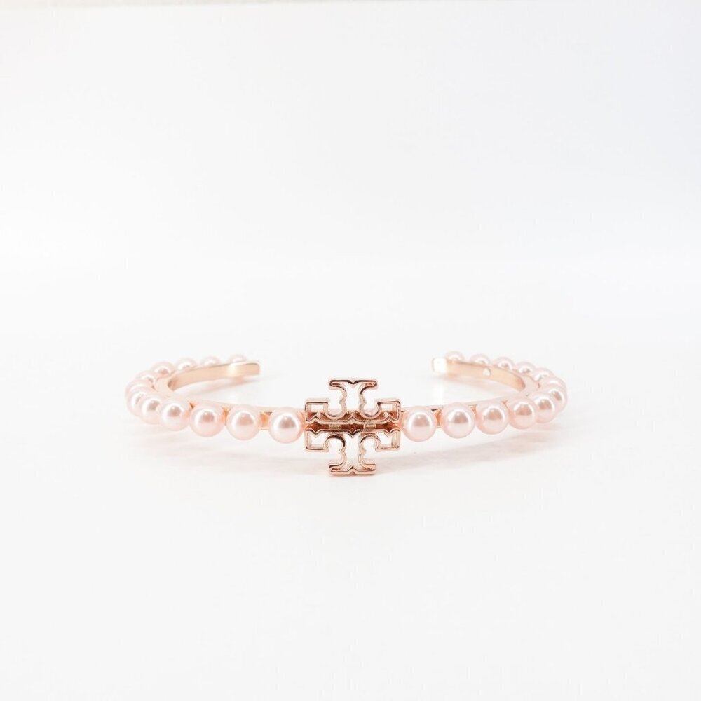 Tory Burch Logo Pearl Cuff Bangle Rose Gold OS